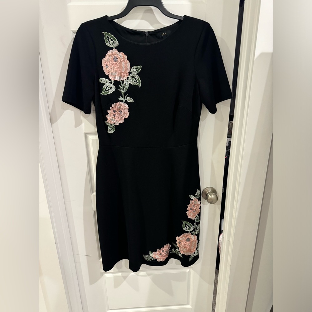 Jax women’s black dress with pink flower appliqués